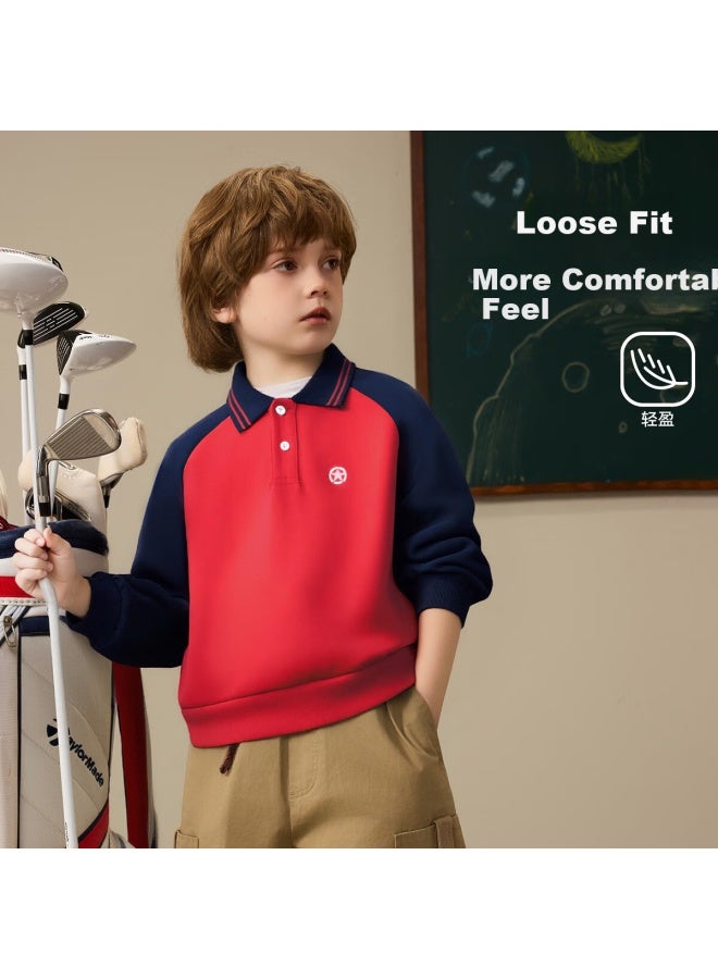 Ask Junior Kids Sweatshirt Boys Spring Polo Collar Colorblock Base Shirt School Style Top 160 - Image 3