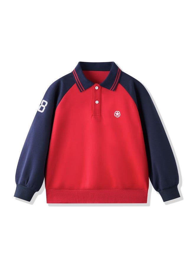 Ask Junior Kids Sweatshirt Boys Spring Polo Collar Colorblock Base Shirt School Style Top 160 - Image 5
