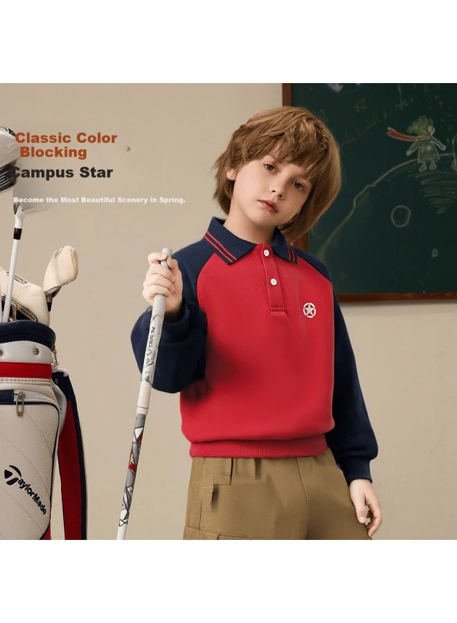 Ask Junior Kids Sweatshirt Boys Spring Polo Collar Colorblock Base Shirt School Style Top 160 - Image 4