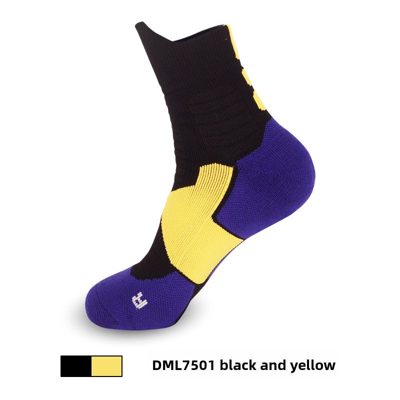 Generic Summer Pro Basketball Socks Mens Mid-Calf Sport black yellow