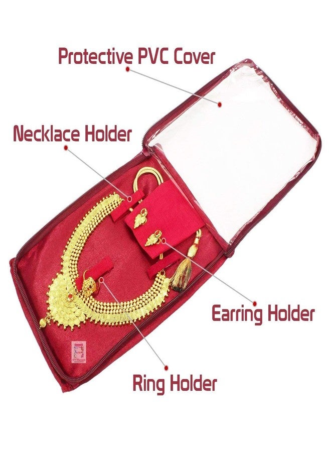 SNA Satin Women's Jewelry Organizer - Maroon Travel Kit with 5 Pouches for Necklaces, Rings, Earrings, Makeup - Image 4