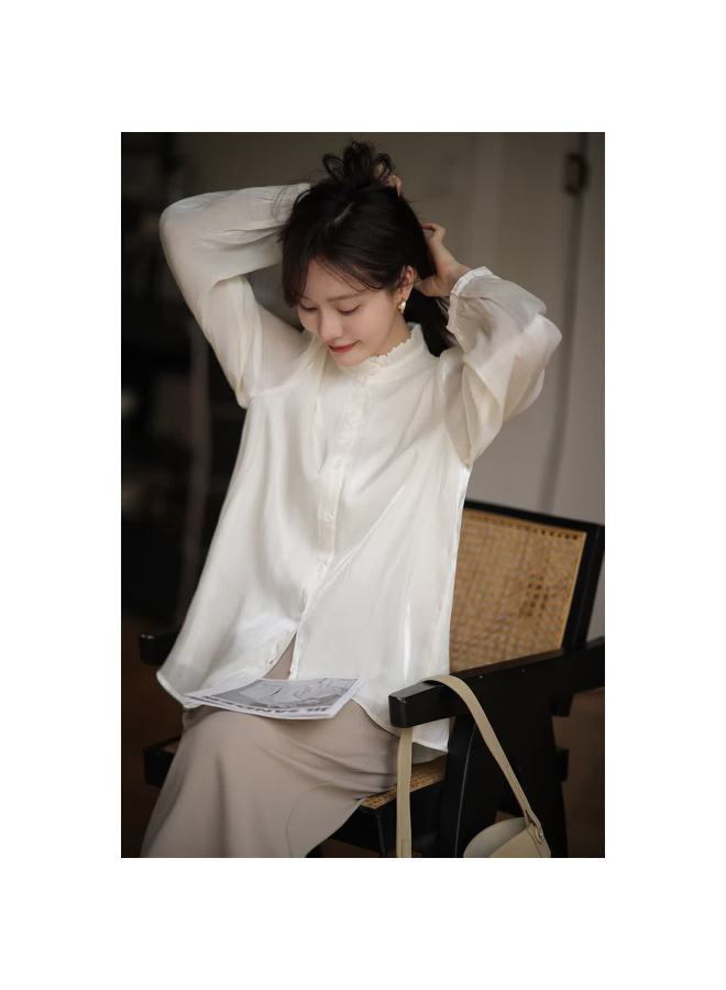 Mt [long-sleeve Shirt] Spring Season, Exquisite Stand-up Collar, Glossy Texture, Elegant Long-sleeve Shirt - Image 4