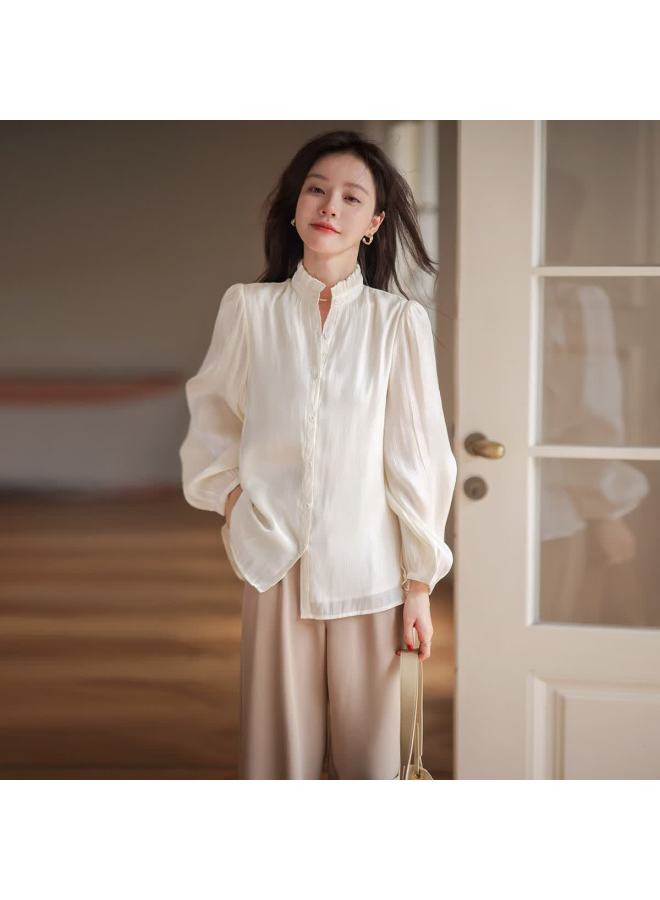 Mt [long-sleeve Shirt] Spring Season, Exquisite Stand-up Collar, Glossy Texture, Elegant Long-sleeve Shirt - Image 2