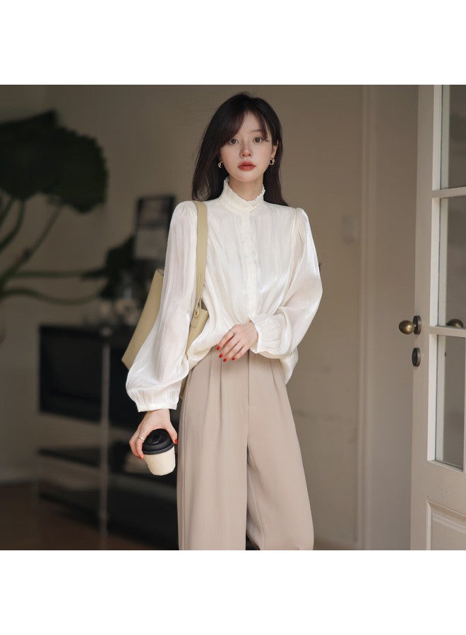 Mt [long-sleeve Shirt] Spring Season, Exquisite Stand-up Collar, Glossy Texture, Elegant Long-sleeve Shirt - Image 3