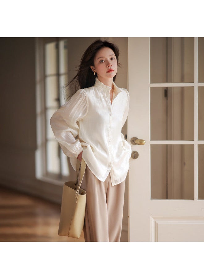 Mt [long-sleeve Shirt] Spring Season, Exquisite Stand-up Collar, Glossy Texture, Elegant Long-sleeve Shirt - Image 5