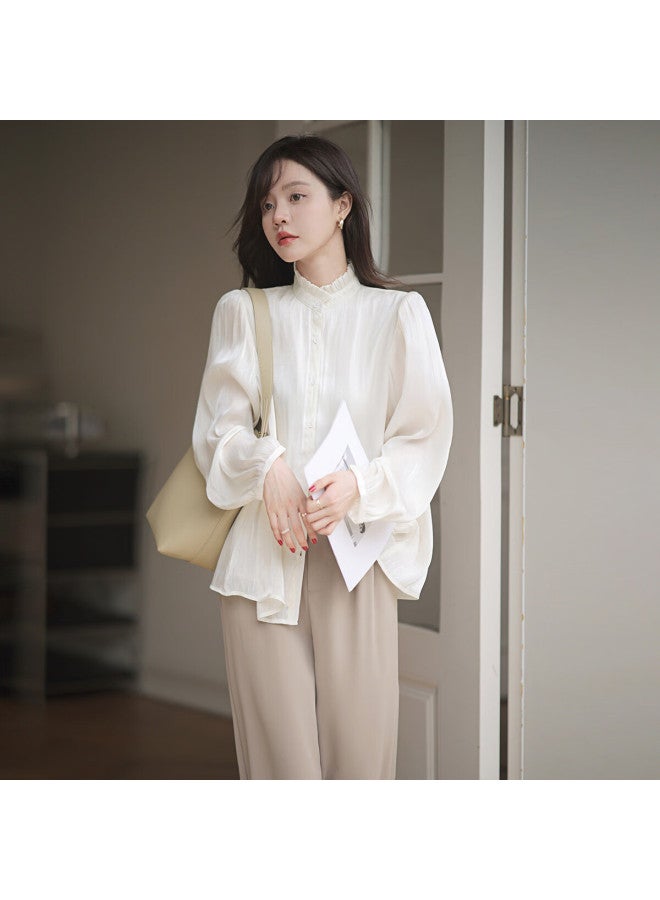 Mt [long-sleeve Shirt] Spring Season, Exquisite Stand-up Collar, Glossy Texture, Elegant Long-sleeve Shirt - Image 1