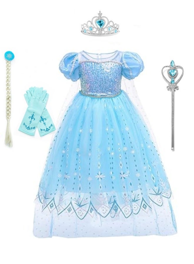 GGEROU أزياء ملكة الثلج للبنات، ملابس كوسبلاي للبنات، فستان أميرة عيد الميلاد، فستان حفلة كوسبلاي للبنات مع مجموعة إكسسوارات - Image 1