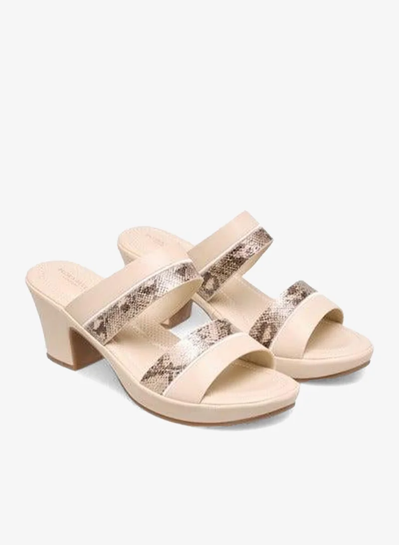 Women Textured Slip-On Sandals with Block Heels
