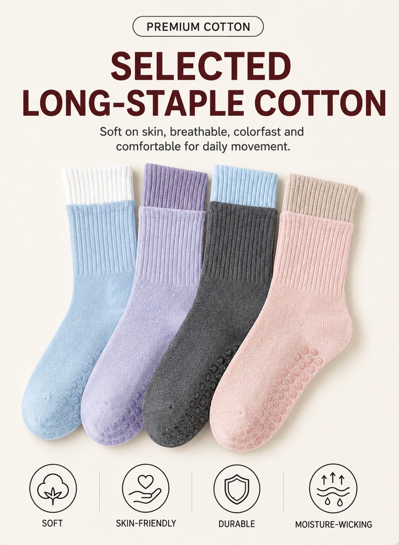 Chillspace 4 Pairs Yoga Socks, Pilates Socks for Women, Non Slip Grippy Socks with Silicone Grips for Barre Ballet Dance, Comfortable Slipper Socks for Home Hospital Workout, Ideal for Exercise Fitness Relaxation - Image 5