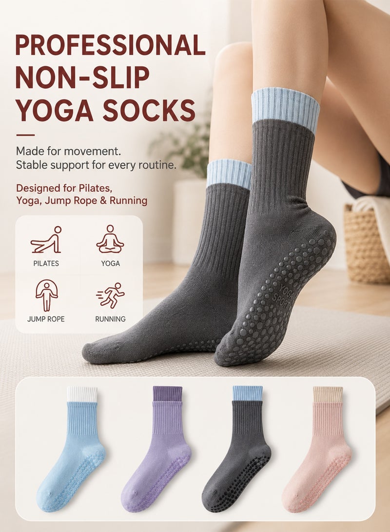 Chillspace 4 Pairs Yoga Socks, Pilates Socks for Women, Non Slip Grippy Socks with Silicone Grips for Barre Ballet Dance, Comfortable Slipper Socks for Home Hospital Workout, Ideal for Exercise Fitness Relaxation - Image 2