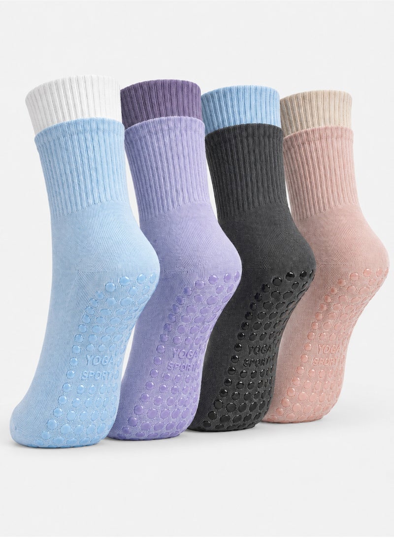 Chillspace 4 Pairs Yoga Socks, Pilates Socks for Women, Non Slip Grippy Socks with Silicone Grips for Barre Ballet Dance, Comfortable Slipper Socks for Home Hospital Workout, Ideal for Exercise Fitness Relaxation - Image 1