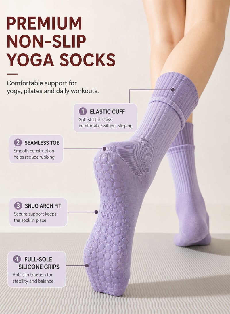 Chillspace 4 Pairs Yoga Socks, Pilates Socks for Women, Non Slip Grippy Socks with Silicone Grips for Barre Ballet Dance, Comfortable Slipper Socks for Home Hospital Workout, Ideal for Exercise Fitness Relaxation - Image 3