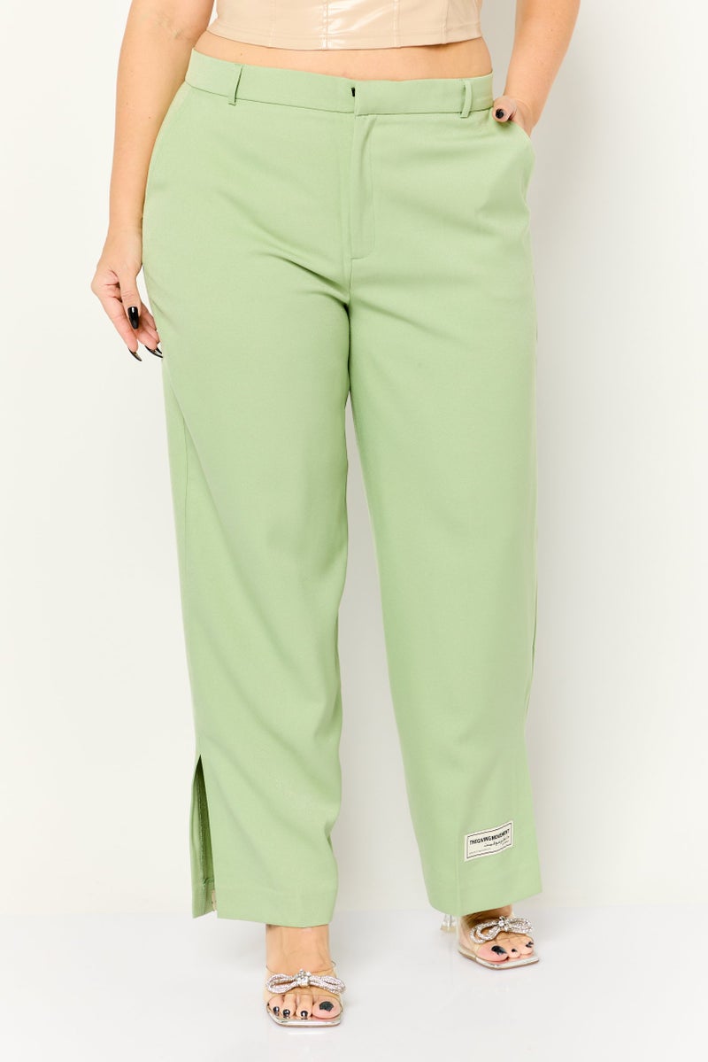 The Giving Movement Women Regular Fit Embroidered Logo Flare Pants, Sage - Image 1