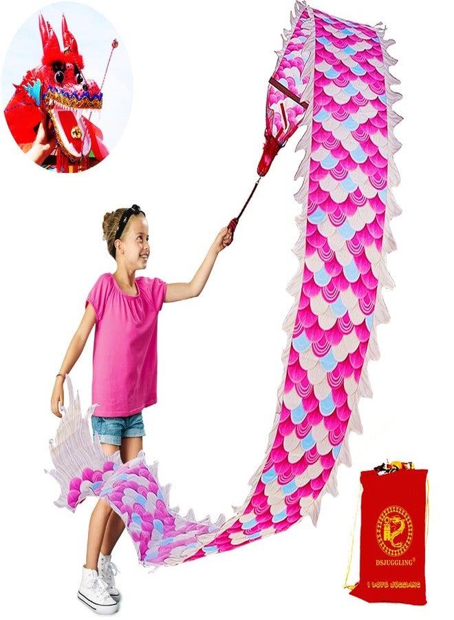 DSJUGGLING 9.8 FT Pink Magic Cloud Dragon Ribbon Poi, 3 Meters Outdoor Dragon Dance Washable Pink Dragon Scale Pattern Ribbon Streamer with 200g 3D Plastic Dragon Head, Swing Rope and Oxford Travel bag Set - Image 5