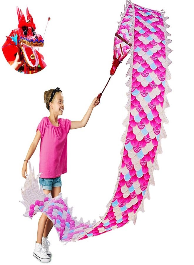 DSJUGGLING 9.8 FT Pink Magic Cloud Dragon Ribbon Poi, 3 Meters Outdoor Dragon Dance Washable Pink Dragon Scale Pattern Ribbon Streamer with 200g 3D Plastic Dragon Head, Swing Rope and Oxford Travel bag Set - Image 1