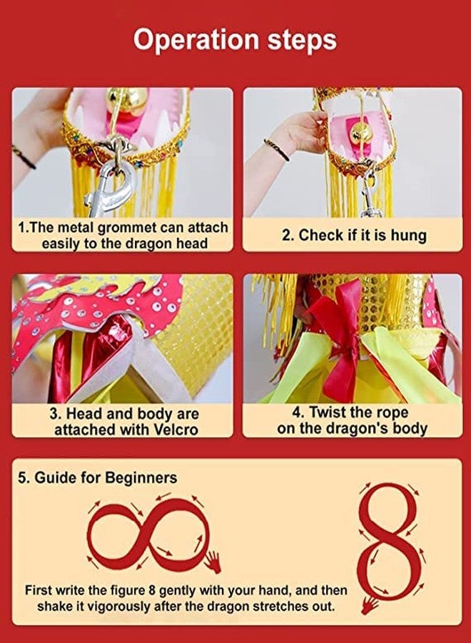 DSJUGGLING 9.8 FT Pink Magic Cloud Dragon Ribbon Poi, 3 Meters Outdoor Dragon Dance Washable Pink Dragon Scale Pattern Ribbon Streamer with 200g 3D Plastic Dragon Head, Swing Rope and Oxford Travel bag Set - Image 4