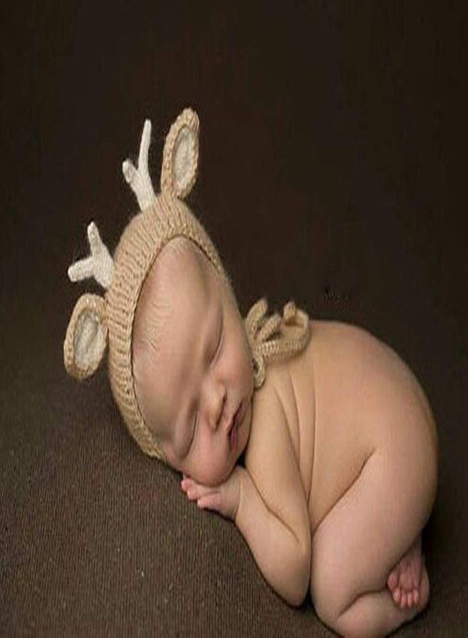 Vemonllas Newborn Photography Props Christmas Deer Sleepy Hat Bonnets Crochet Knitted Boys Girls Baby Photo Props Cap Beige - Image 2