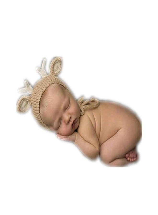 Vemonllas Newborn Photography Props Christmas Deer Sleepy Hat Bonnets Crochet Knitted Boys Girls Baby Photo Props Cap Beige - Image 3