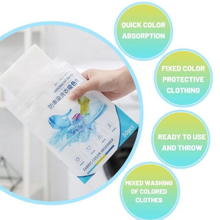 RAALIYA Fabric Clothes Color Absorb Paper for Washing Machine Colour Dirt Catcher AntiString Dyeing Laundry Paper Washing Machine Anti Dyeing Color Absorption Paper Wipe Pack of 50 - Image 3