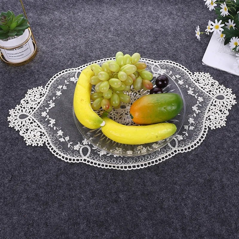 Y&D Handmade Oval Embroidered Lace Table Runner – Transparent Placemat Coaster Set for Coffee Table, Kitchen Cover Cloth Decor - Image 4