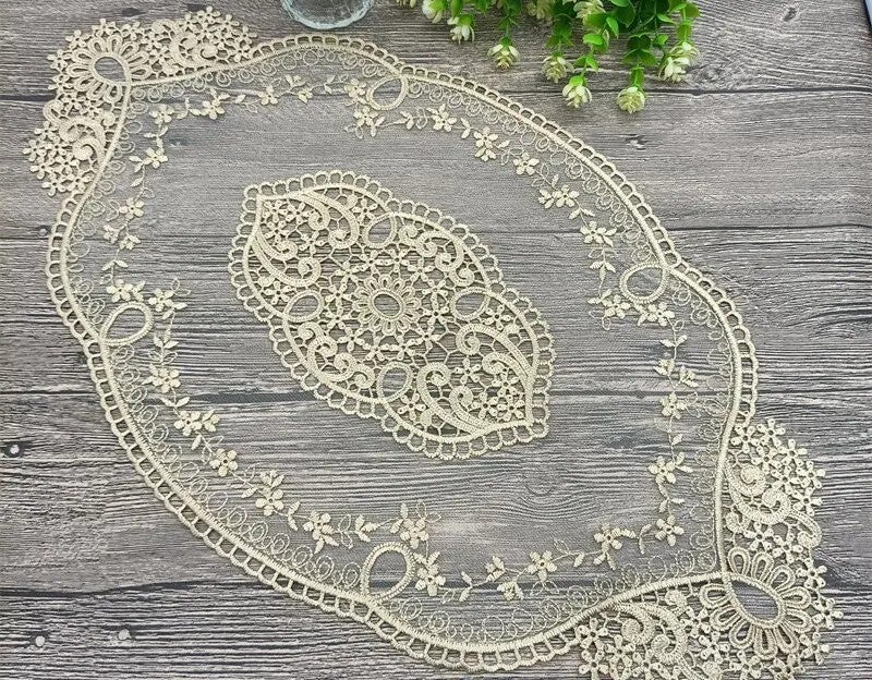Y&D Handmade Oval Embroidered Lace Table Runner – Transparent Placemat Coaster Set for Coffee Table, Kitchen Cover Cloth Decor - Image 1