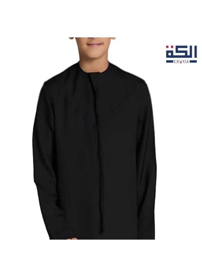 U.S. ELK Boy’s Emirati Kandura | Stitched Traditional Kids Arabic Thobe, Dishdasha, Kaftan for Boys | Long Sleeve Islamic Arab Dress with Side Pocket  - Image 3
