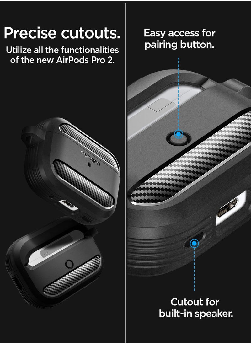 Rugged Armor for Airpods Pro 2 Case Cover with Carabiner - Matte Black