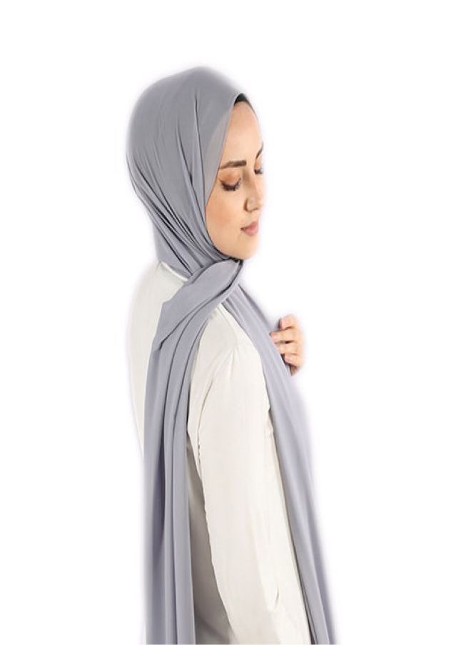 Fatah - Long Chiffon Crepe Scarf - Silver Color - Image 1