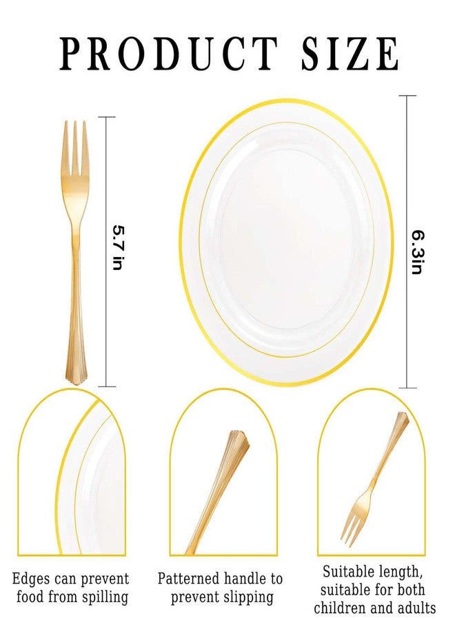 DaYammi 240Pcs Appetizer Plates Include 120Pcs Gold Dessert Plates 6.3inch with 120Pcs Gold Plastic Forks 5.7inch,Clear gold plates Disposable Salad Plate for Party Cake Plate for Wedding - Image 2