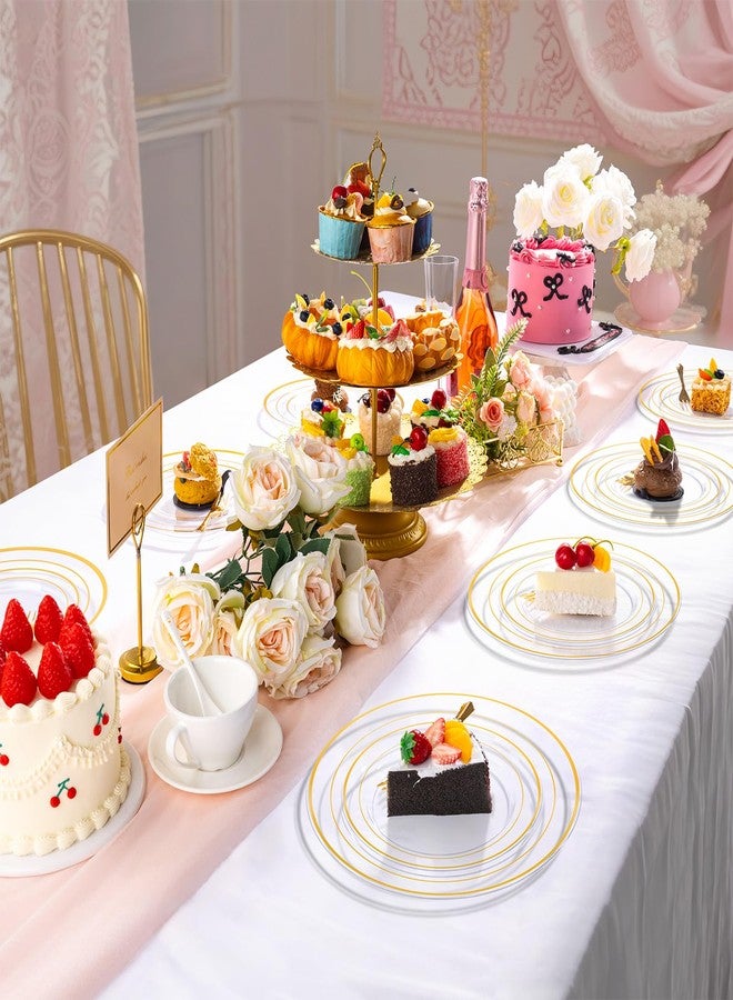 DaYammi 240Pcs Appetizer Plates Include 120Pcs Gold Dessert Plates 6.3inch with 120Pcs Gold Plastic Forks 5.7inch,Clear gold plates Disposable Salad Plate for Party Cake Plate for Wedding - Image 5