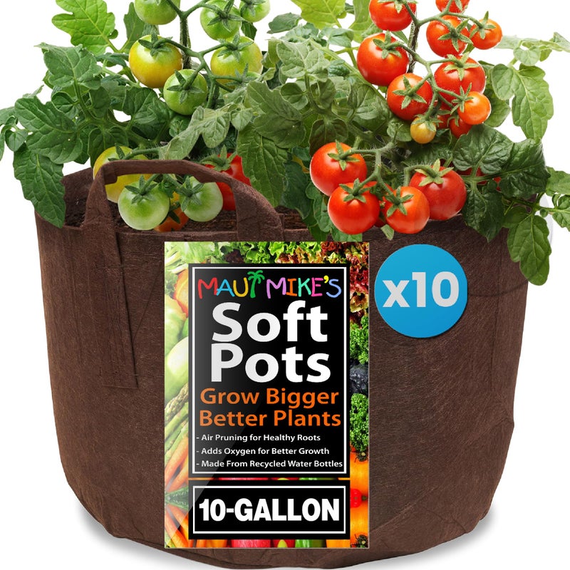 MAUI MIKE'S Root Pouch 10 Gallon/ 10 Pack Heavy Duty Grow Bag. Plant Fabric Pots with Handles. Grow Fabric Pots & Bags for Tomatoes,Vegetables and Flowers. Made from Recycled Water Bottles. - Image 1