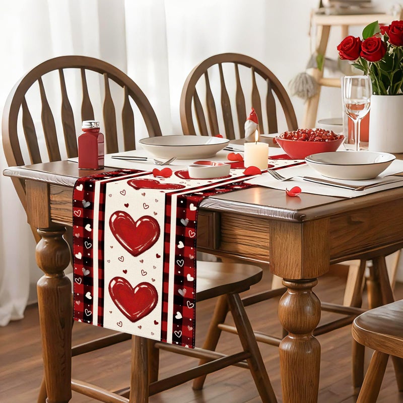Artscope Buffalo Plaid Love Hearts Valentine's Day Table Runner, Anniversary Wedding Holiday Kitchen Dining Table Decoration for Valentine Home Decor 13x72 Inch - Image 3