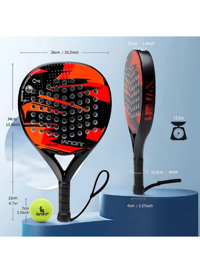 ianoni IANONI Paddle Tennis Racket Carbon Fiber Surface with EVA Memory Flex Foam Core Padel Tennis Racquets. (Red) - Image 2