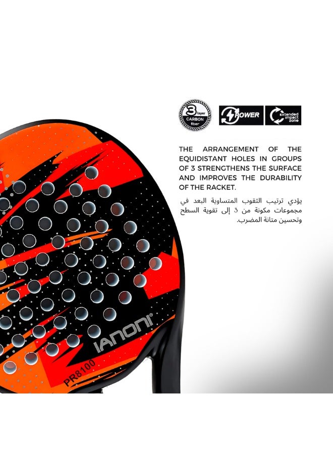 ianoni IANONI Paddle Tennis Racket Carbon Fiber Surface with EVA Memory Flex Foam Core Padel Tennis Racquets. (Red) - Image 5