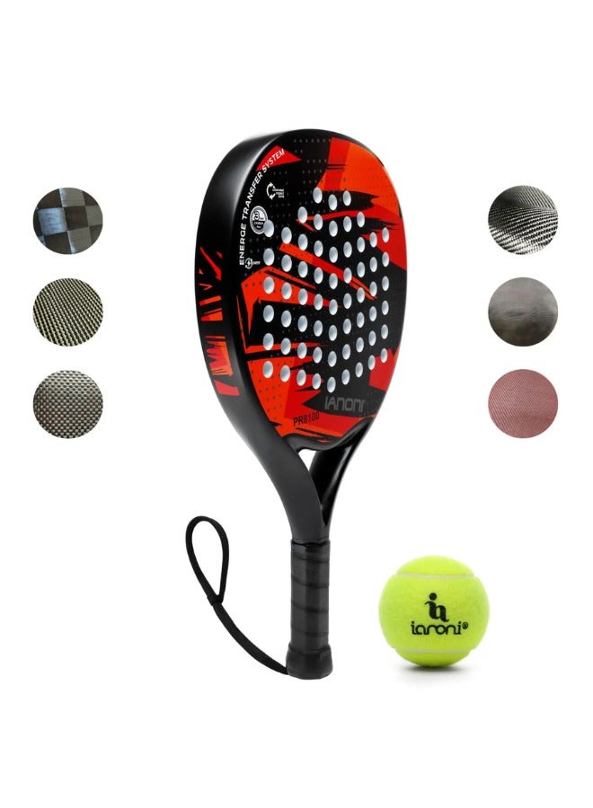 مضرب بادل من ايانوني شكل مجداف مصنوع من الياف كربونية، مضرب تنس بقلب من اسفنج (EVA) وميموري فوم المرن. (أحمر)