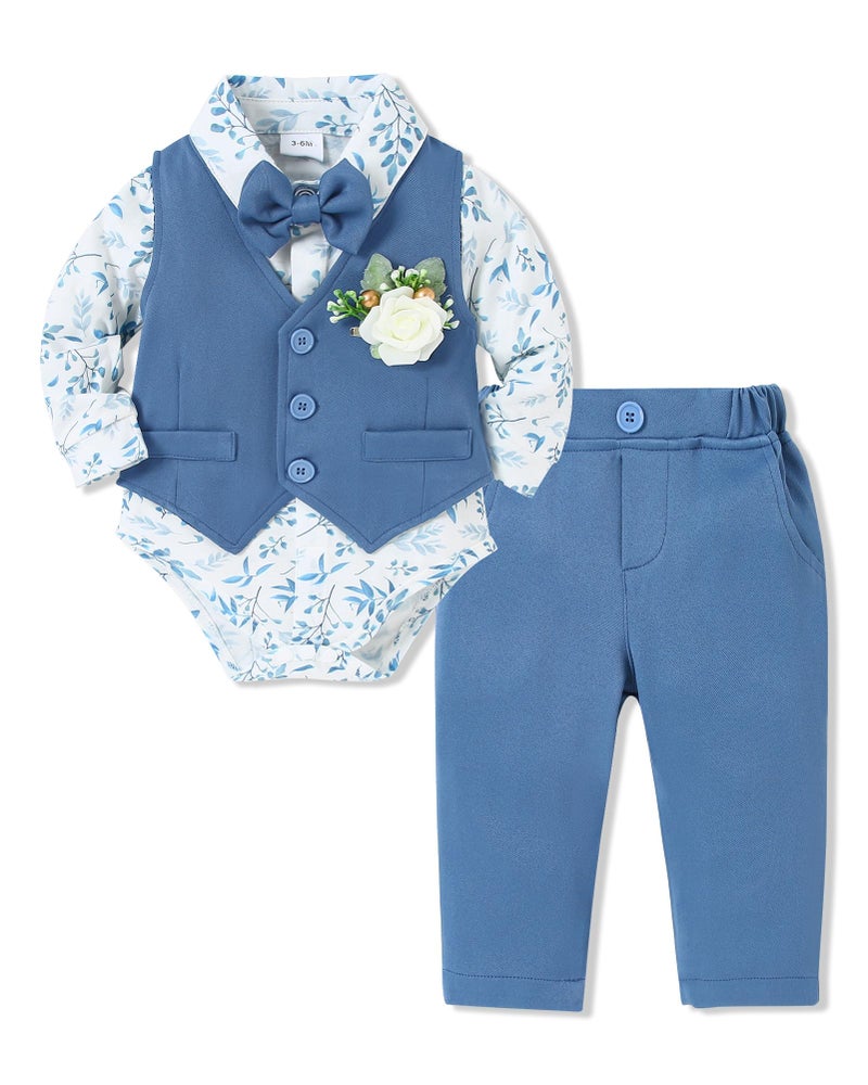 SANMIO Baby Boy Clothes Suits Infant Gentleman Outfit Collared Dress Shirt+Vest+Tie+Corsage+Pants 5Pcs Baby Suit Sets - Image 1
