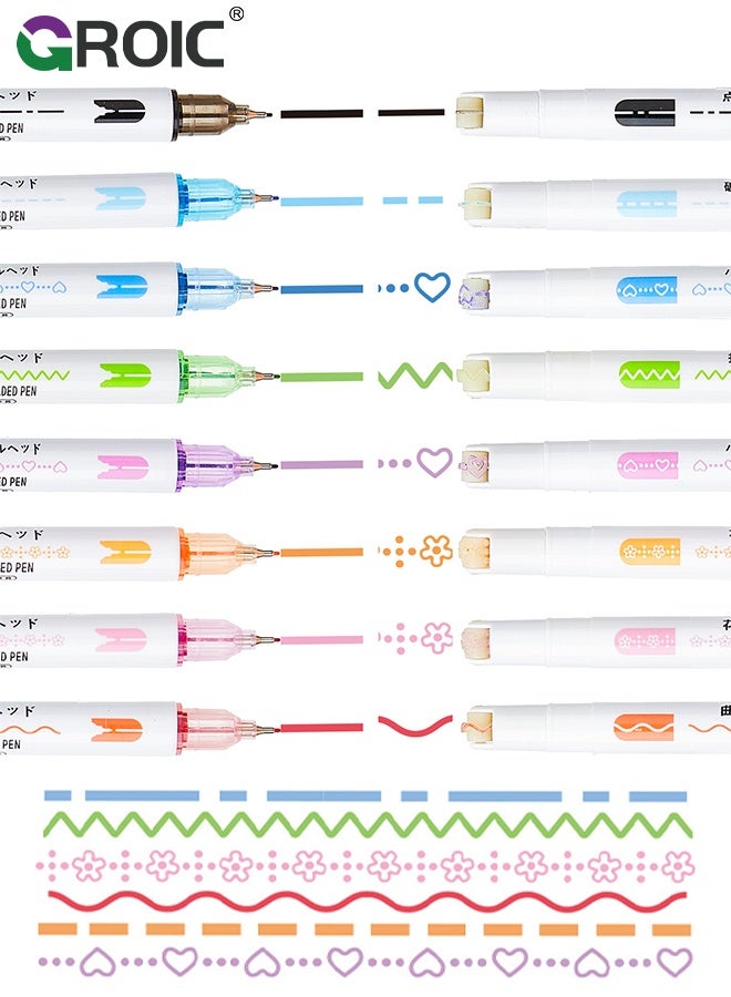 GROIC Dual-Tip Fluorescent Markers, Markers Outline Glitter Pens, 8-Color Set - Flower/Line/Heart Outline Pens for Journaling, Scrapbooking & Creative Drawing - Image 1