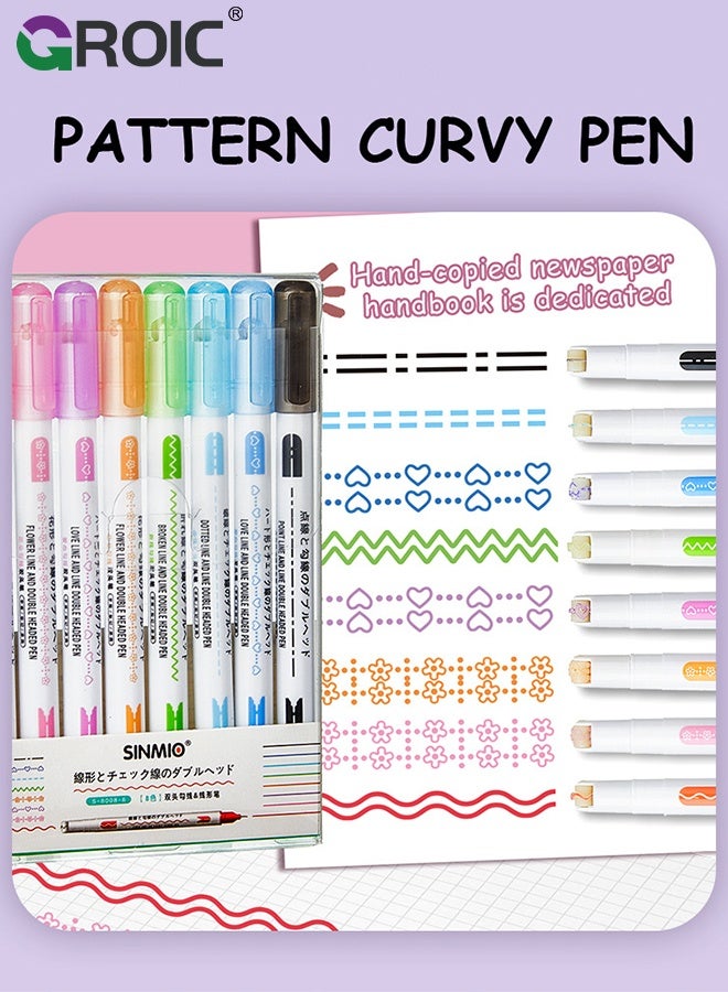 GROIC Dual-Tip Fluorescent Markers, Markers Outline Glitter Pens, 8-Color Set - Flower/Line/Heart Outline Pens for Journaling, Scrapbooking & Creative Drawing - Image 2