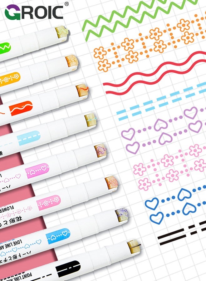 GROIC Dual-Tip Fluorescent Markers, Markers Outline Glitter Pens, 8-Color Set - Flower/Line/Heart Outline Pens for Journaling, Scrapbooking & Creative Drawing - Image 3