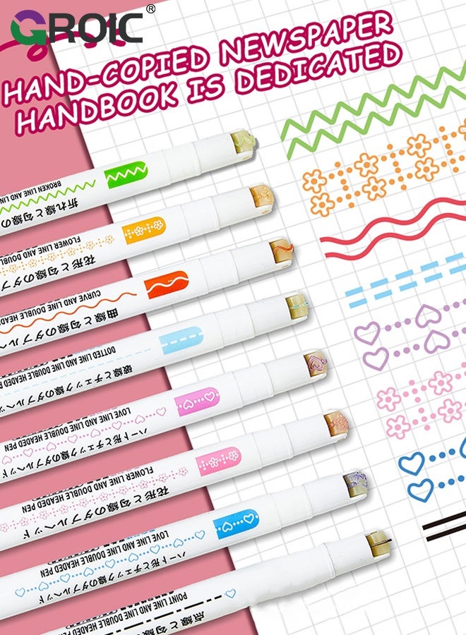 GROIC Dual-Tip Fluorescent Markers, Markers Outline Glitter Pens, 8-Color Set - Flower/Line/Heart Outline Pens for Journaling, Scrapbooking & Creative Drawing - Image 5