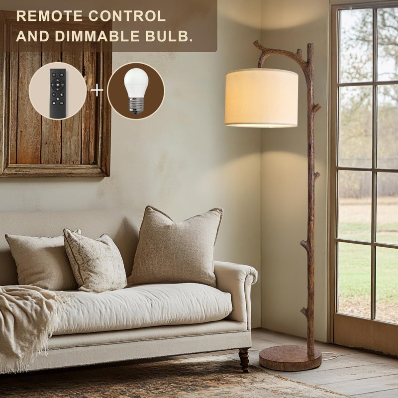 OYEARS Retro Farmhouse Floor Lamp for Living Room with Remote Rustic Standing Lamps Tree Trunk Deco Modern Country Vintage Wood Floor Lampï¼ˆBrown,Bulb Includedï¼‰ - Image 4