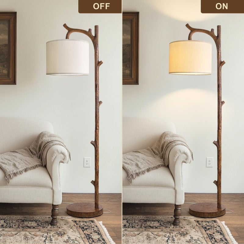 OYEARS Retro Farmhouse Floor Lamp for Living Room with Remote Rustic Standing Lamps Tree Trunk Deco Modern Country Vintage Wood Floor Lampï¼ˆBrown,Bulb Includedï¼‰ - Image 2