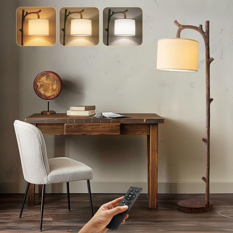 OYEARS Retro Farmhouse Floor Lamp for Living Room with Remote Rustic Standing Lamps Tree Trunk Deco Modern Country Vintage Wood Floor Lampï¼ˆBrown,Bulb Includedï¼‰ - Image 1