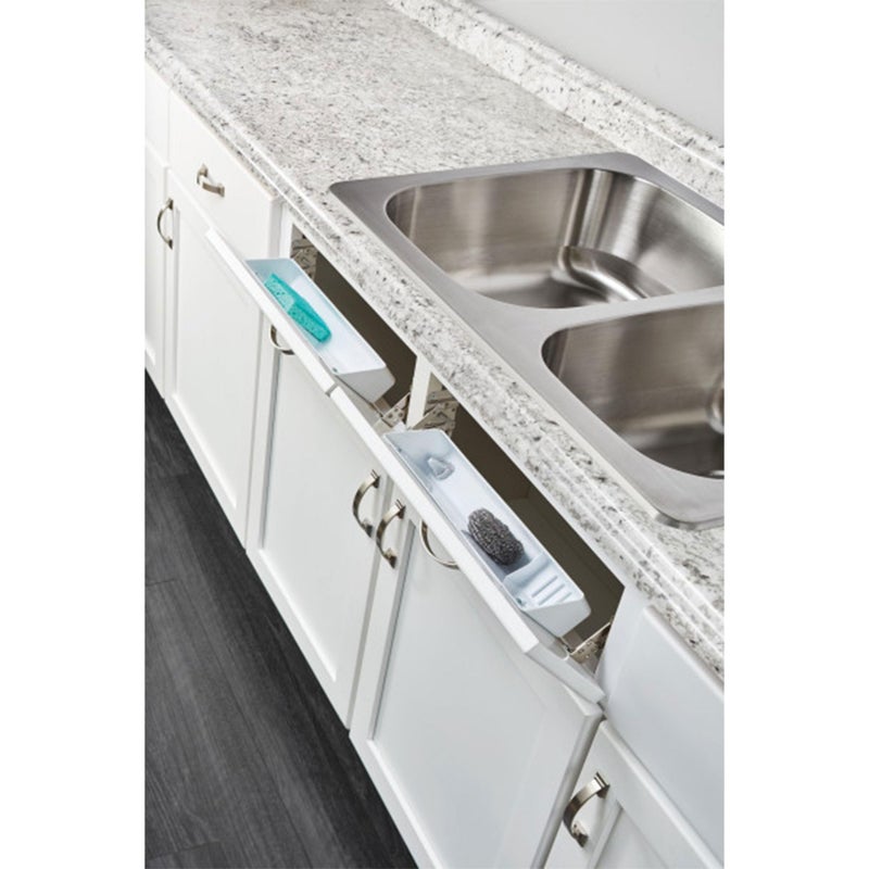 Rev-A-Shelf 11" Tip-Out Plastic Sink Trays for Kitchen and Bathroom Base Cabinet, Pack of 2 Pull Out Vanity Shelf Home Organizer, White, 6572-11-11-52 - Image 4