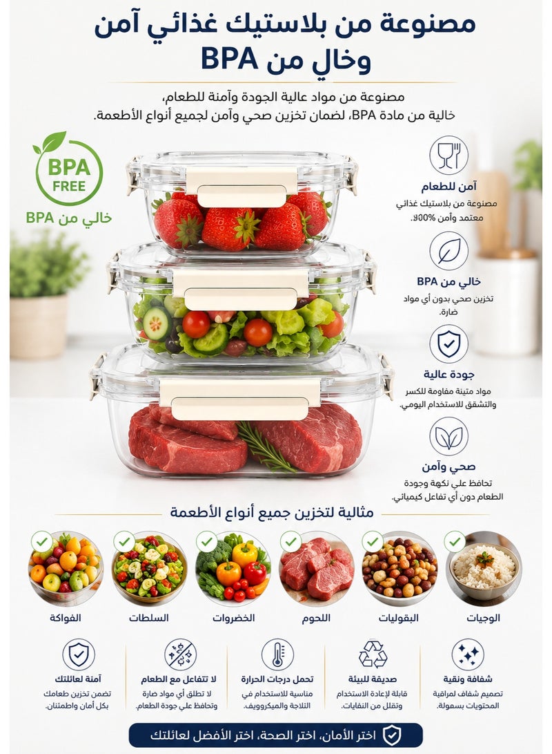 Bager Set of 3 BPA-Free Square Food Storage Containers with Airtight Leakproof Lids – 500ml, 900ml & 1500ml Meal Prep Containers, Microwave, Freezer & Dishwasher Safe, Reusable Food Storage Boxes for Lunch, Leftovers, Fruits, Vegetables, Meat, Salads, Dry Foods, Refrigerator & Pantry Organization - Multicolour - Image 4