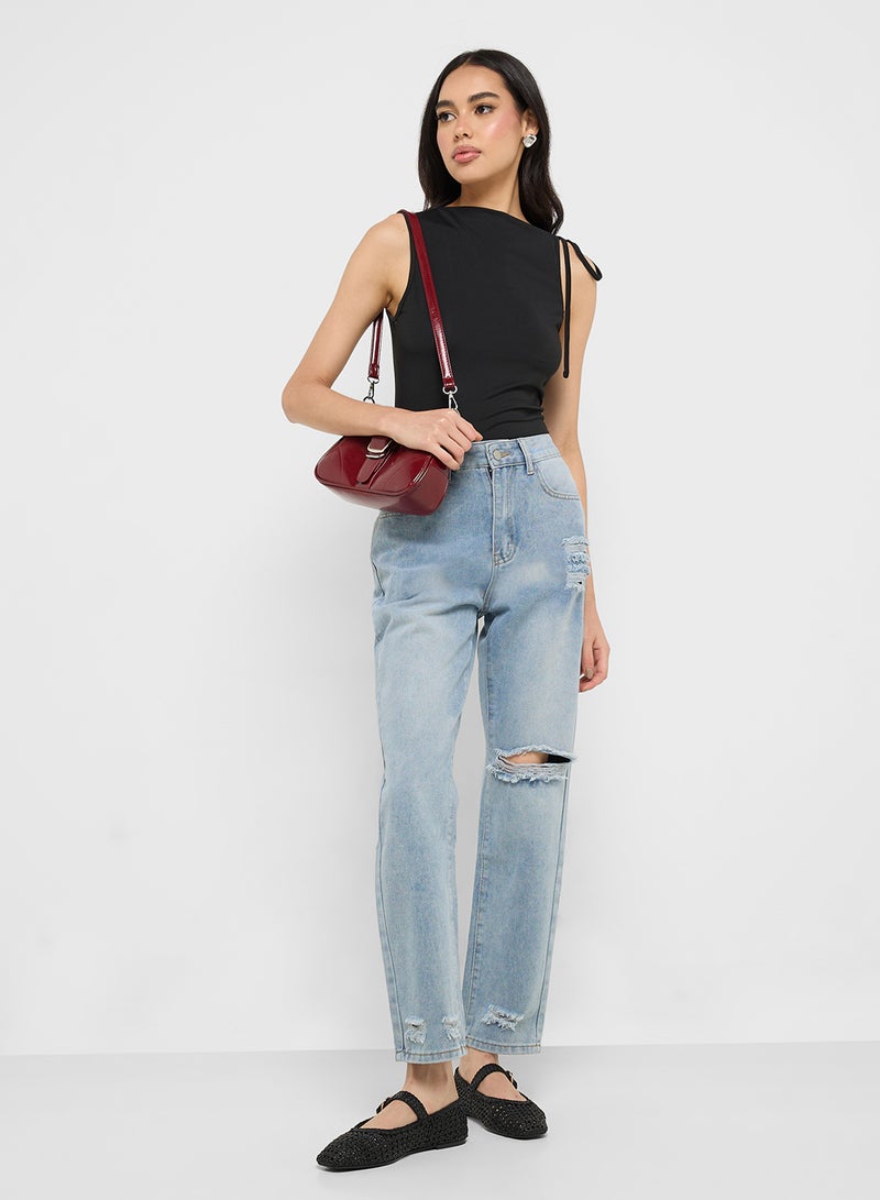 Ginger Assymetric Shoulder Tie Up Detail Top - Image 4