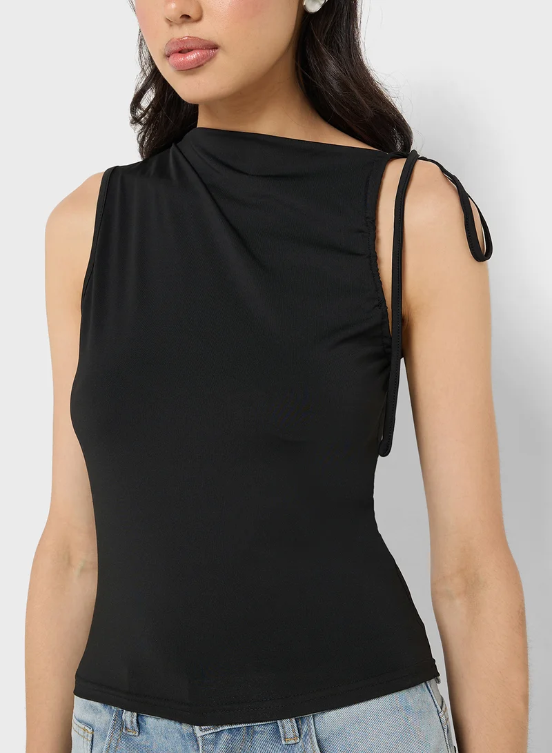 Ginger Assymetric Shoulder Tie Up Detail Top