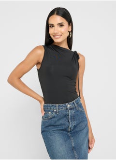 Ginger Assymetric Shoulder Tie Up Detail Top  - Image 1
