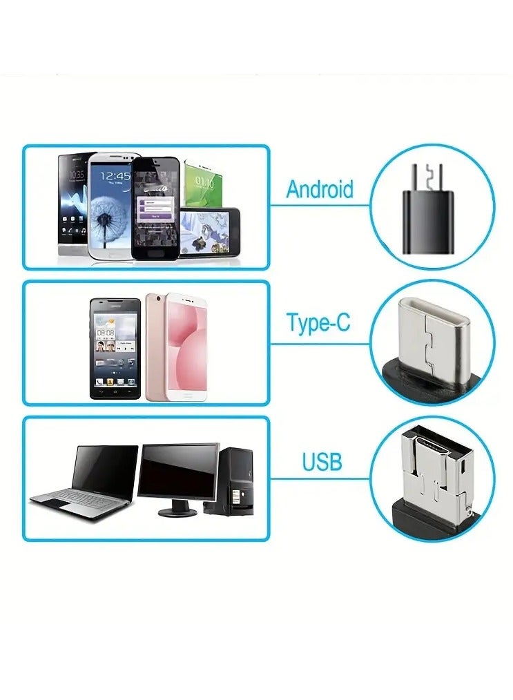 2m/0.2 inch hard wire sliding endoscope camera for pipe inspection 3 power sources either USB - Type C - Micro USB Note: This camera does not work on iOS iPhone devices only Android devices or laptops It is an industrial camera used in car or equipment maintenance workshops also to detect air conditioning leaks The advantage of the hard wire camera is that you can control the camera movement and deal flexibly with bends and change direction and ease of movement It is built-in with 6 LED lights and you can control the brightness of the light according to your need to take pictures or record videos clearly The endoscope camera is attached to a side mirror, a hook, a magnet and a holder - Image 2