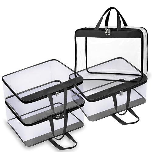 FabPax Pack of 4 Clear Storage Bag for Clothes, Sarees, Bedsheets, Toys, Transparent Wardrobe Organizer, Multipurpose Storage Bag with Handle & Zipper (BLACK) (40x32x20 cm) - Image 1